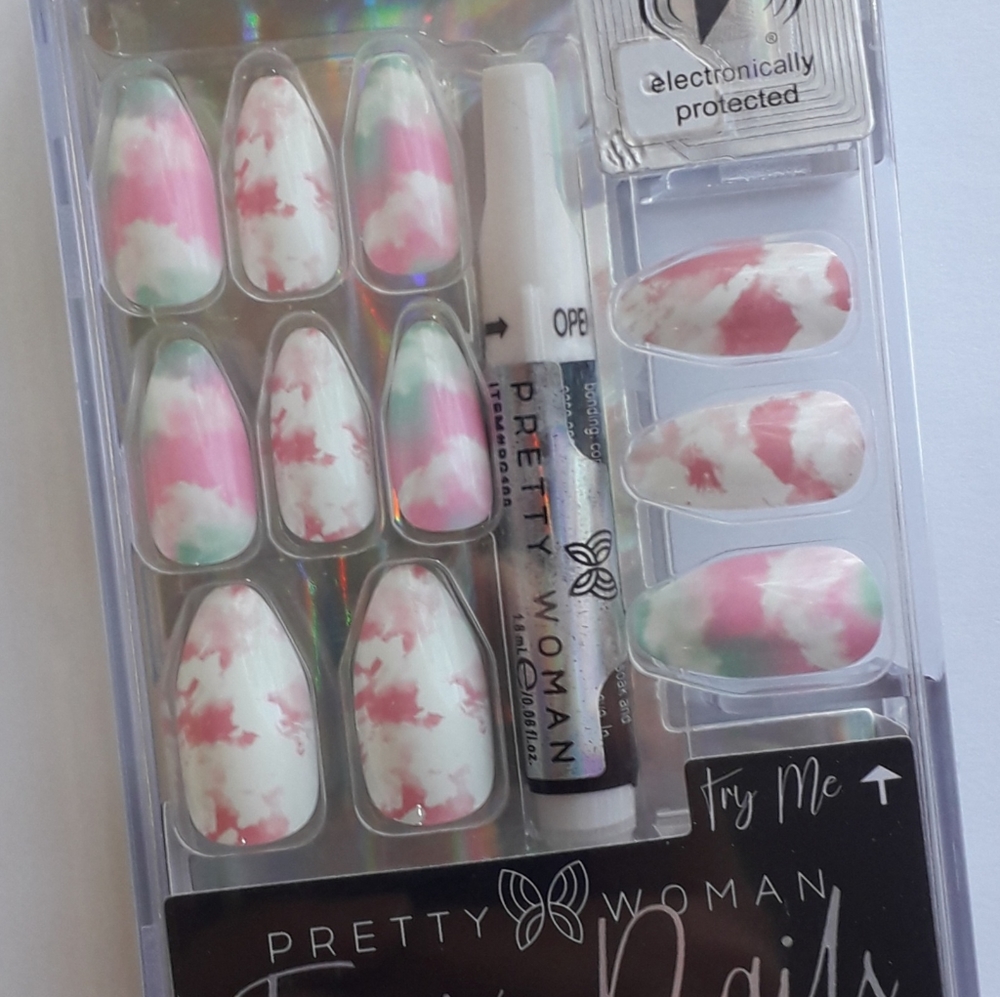 Nails | tie dye pink, teal, white almond shape